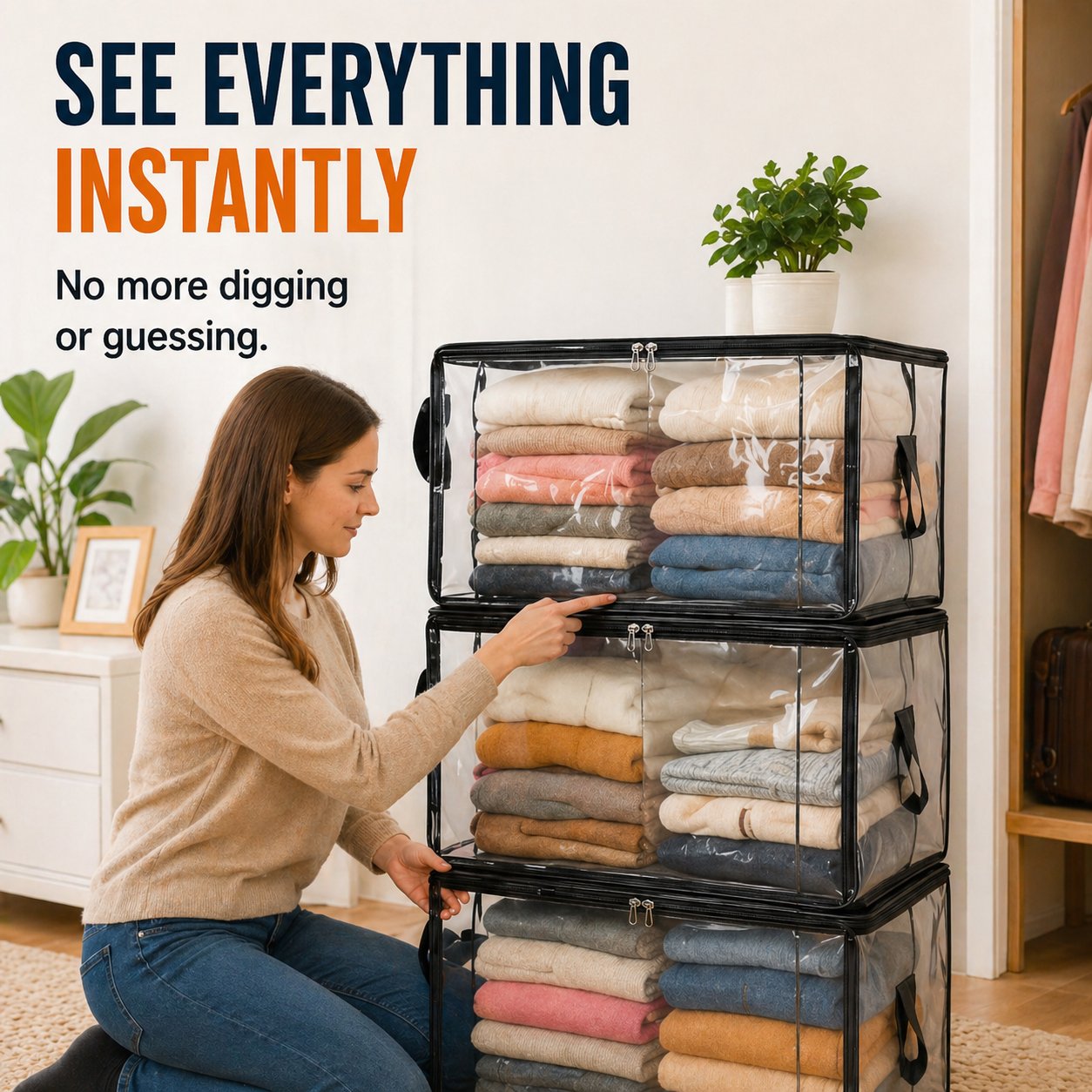 Large Clear Storage Box with Hinged Lid – Heavy-Duty High Capacity Organizer