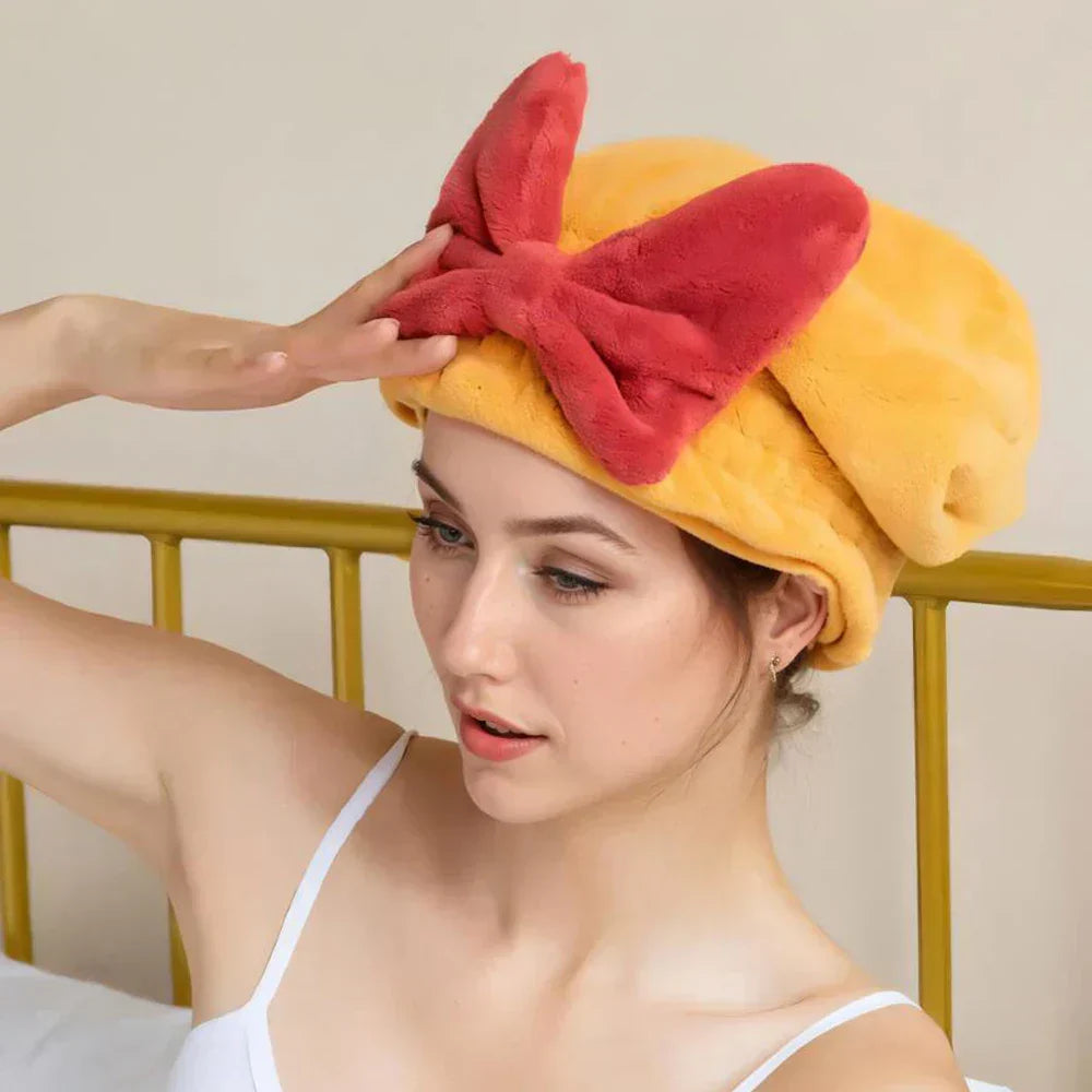 1PC Quick Drying Hair Towel Wrap With Bow Microfiber Absorbent Hair Turban For Wet Hair Curly Long Thick Hair