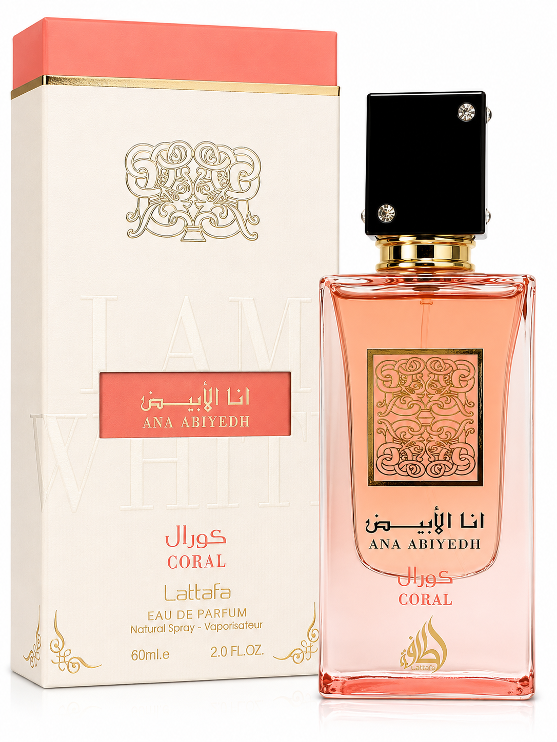 Lattafa Ana Abiyedh Coral for Unisex Eau de Parfum Spray – 2.0 Ounce / 60 ml