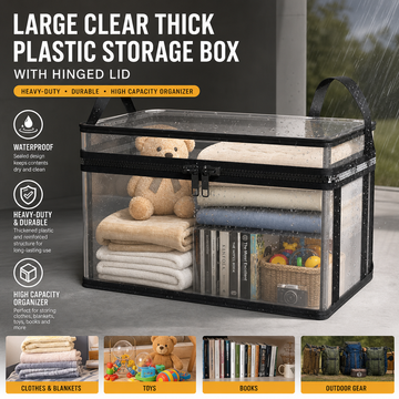 Large Clear Storage Box with Hinged Lid – Heavy-Duty High Capacity Organizer